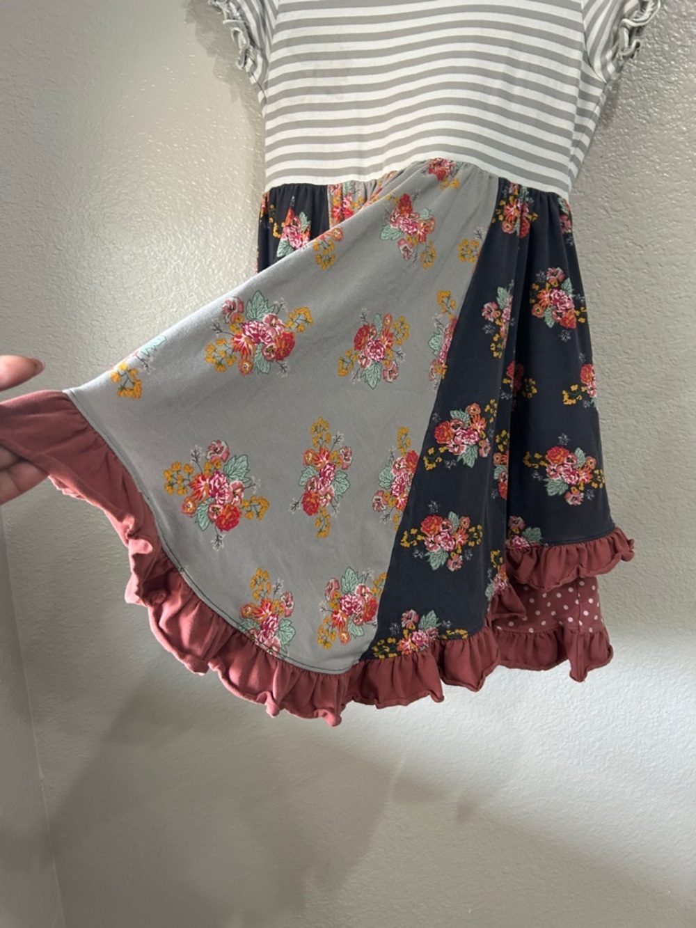 Matilda Jane Joanna Gaines Youth Girls Stripes Floral Print Ruffle Dress Sz 14 - Picture 8 of 9